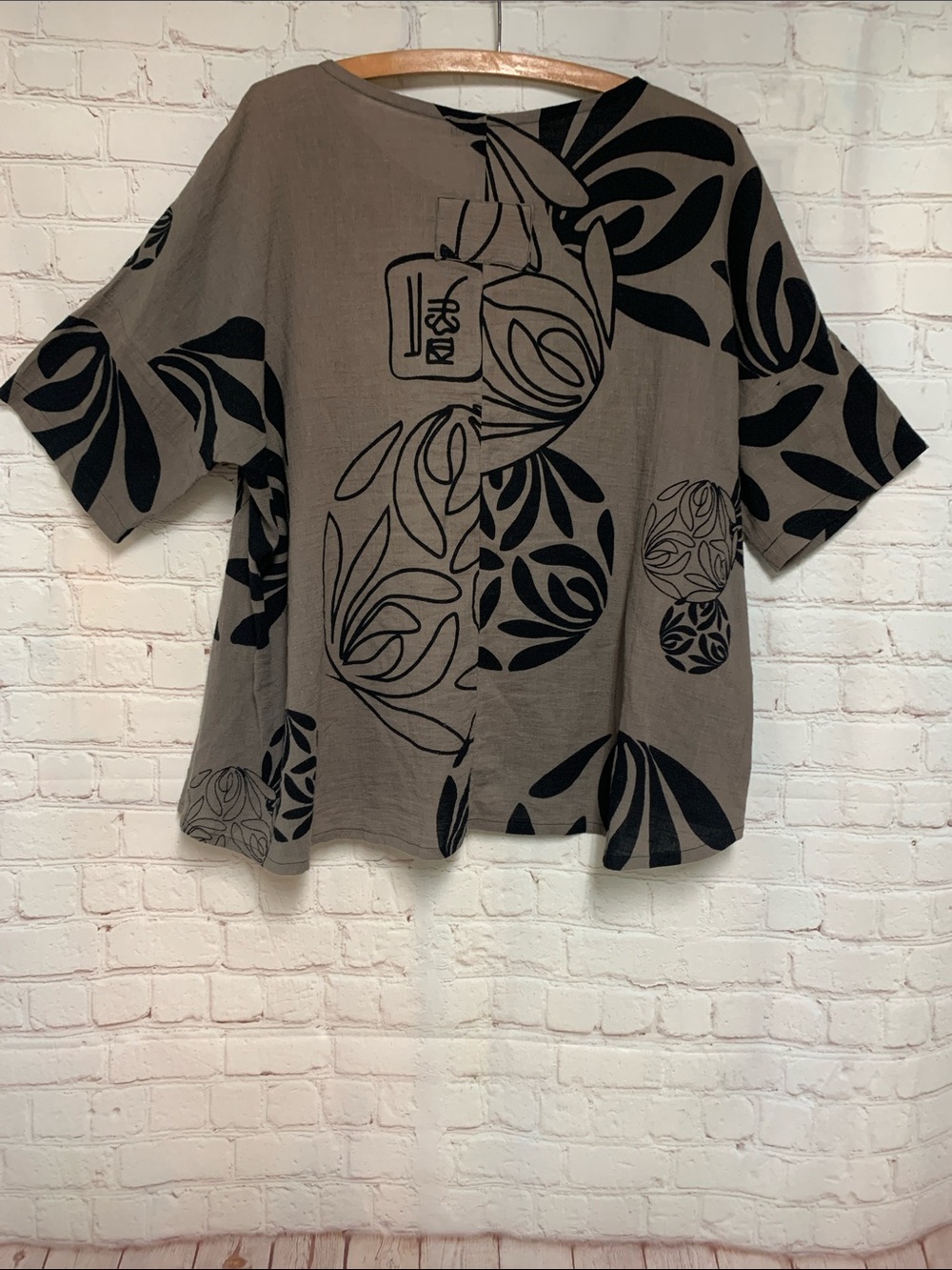 Yasuko Brown Black Lagenlook Cotton Top Tunic Size S M 48” - Picture 6 of 6